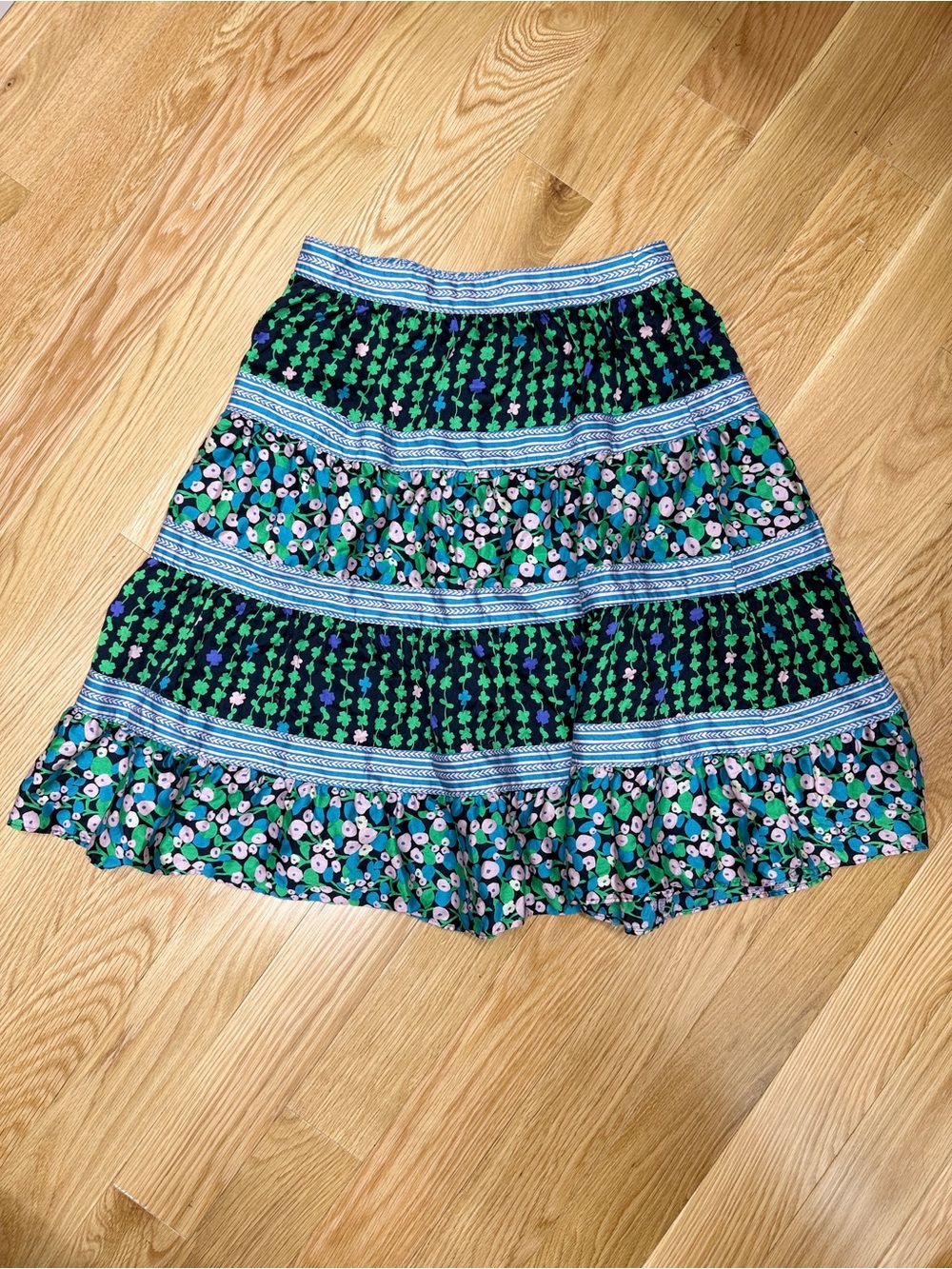 Marc Jacobs Tiered Floral Clover Print A-Line Skirt Blue Green Size 4